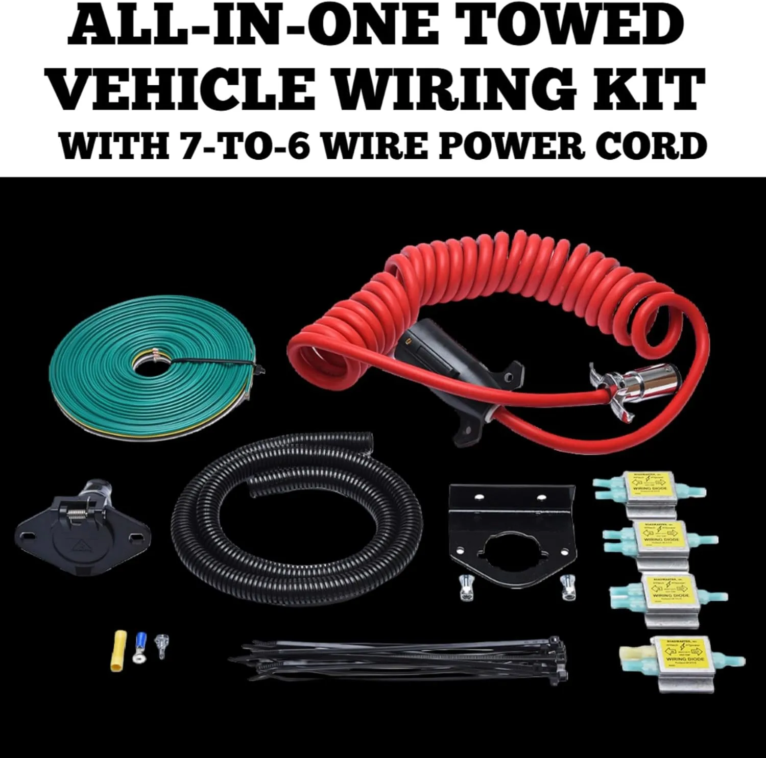 Roadmaster 15267 All-in-One Towed Vehicle Wiring Kit with 7-to-6 Flexo-Coil Power Cord