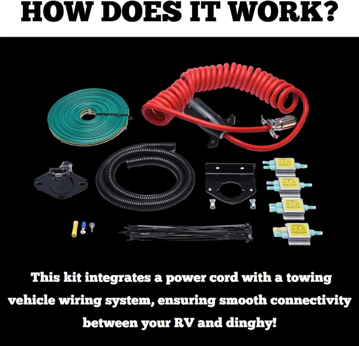 Roadmaster 15267 All-in-One Towed Vehicle Wiring Kit with 7-to-6 Flexo-Coil Power Cord