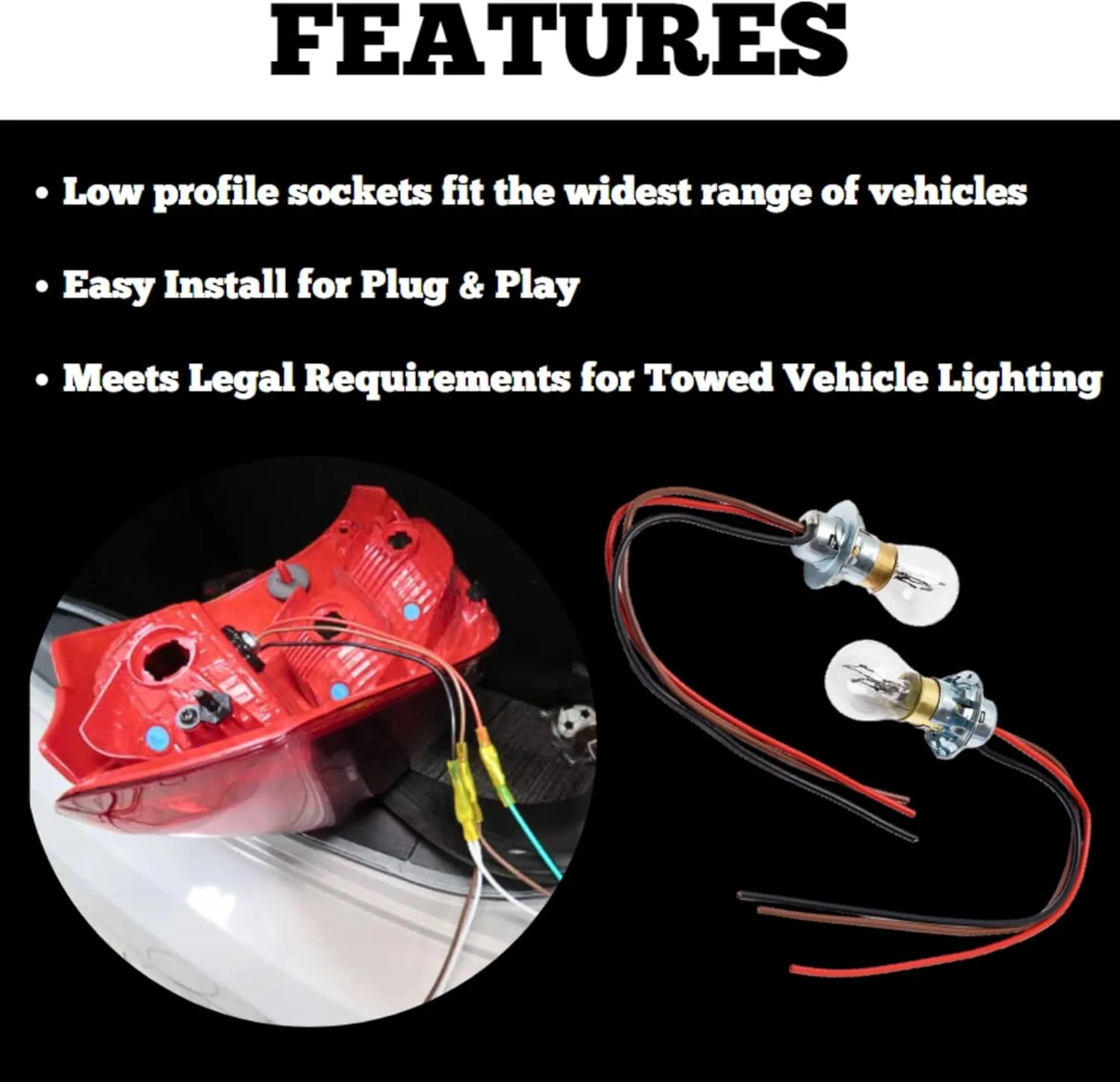 Roadmaster 155 Universal Taillight Wiring Kit for Towed Vehicles | Sockets fit 1” Diameter Hole | Needs Sufficient Depth to Accommodate Bulbs | Meets Legal Requirements for Towed Vehicle Lighting
