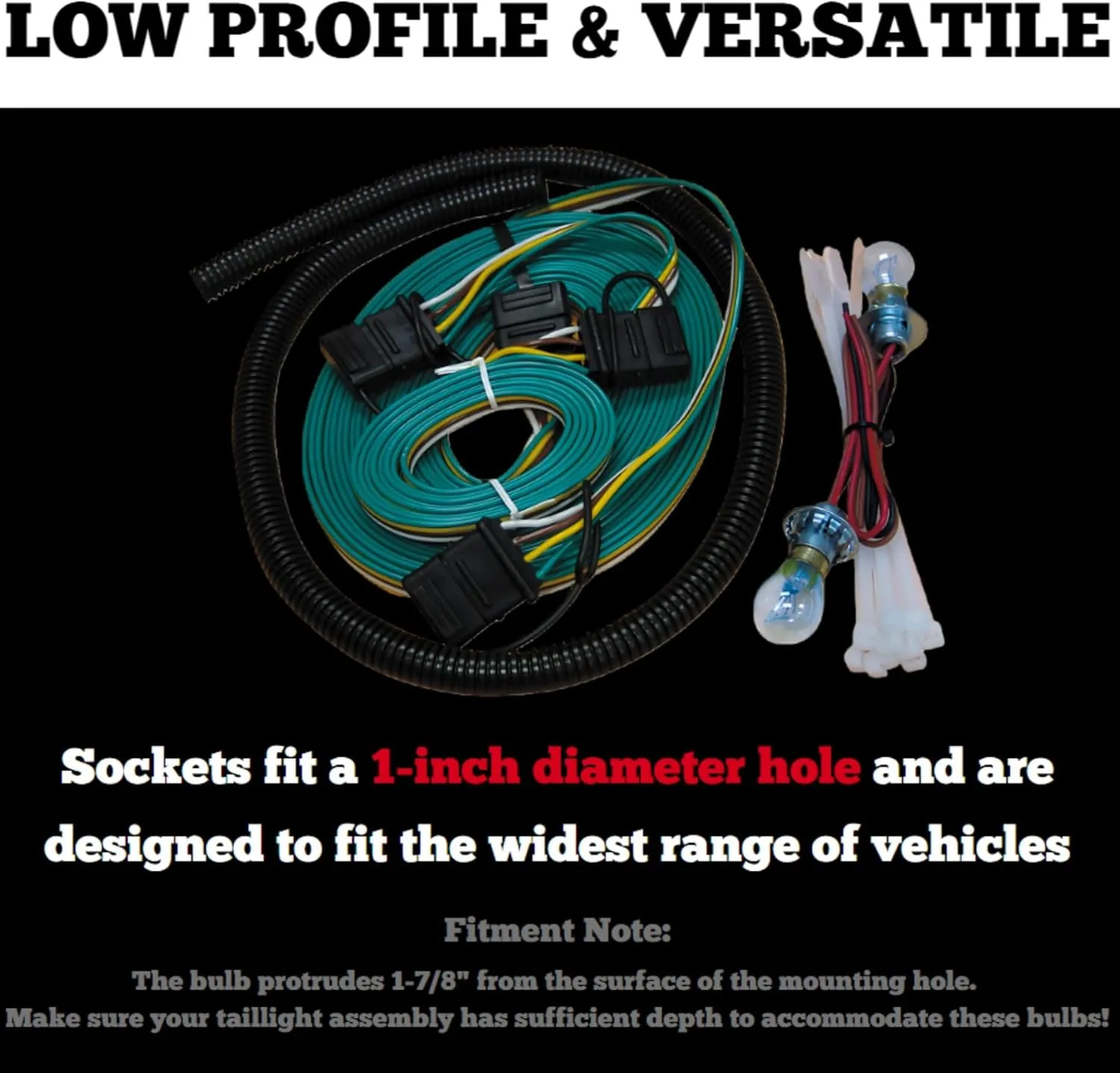 Roadmaster 155 Universal Taillight Wiring Kit for Towed Vehicles | Sockets fit 1” Diameter Hole | Needs Sufficient Depth to Accommodate Bulbs | Meets Legal Requirements for Towed Vehicle Lighting
