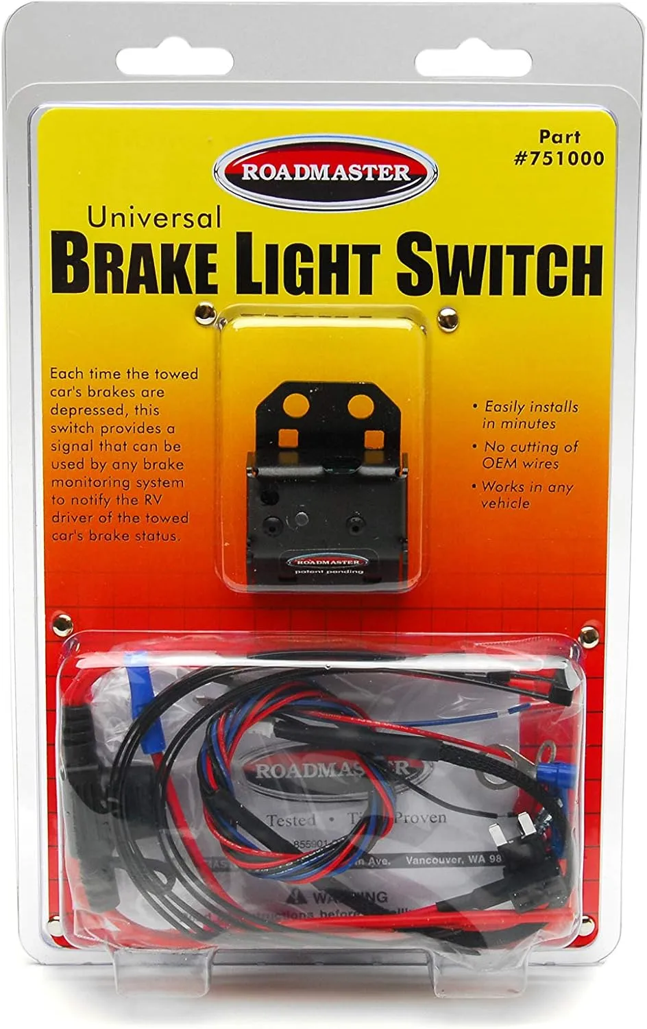 ROADMASTER 751000 Universal Brake Light Switch, Black