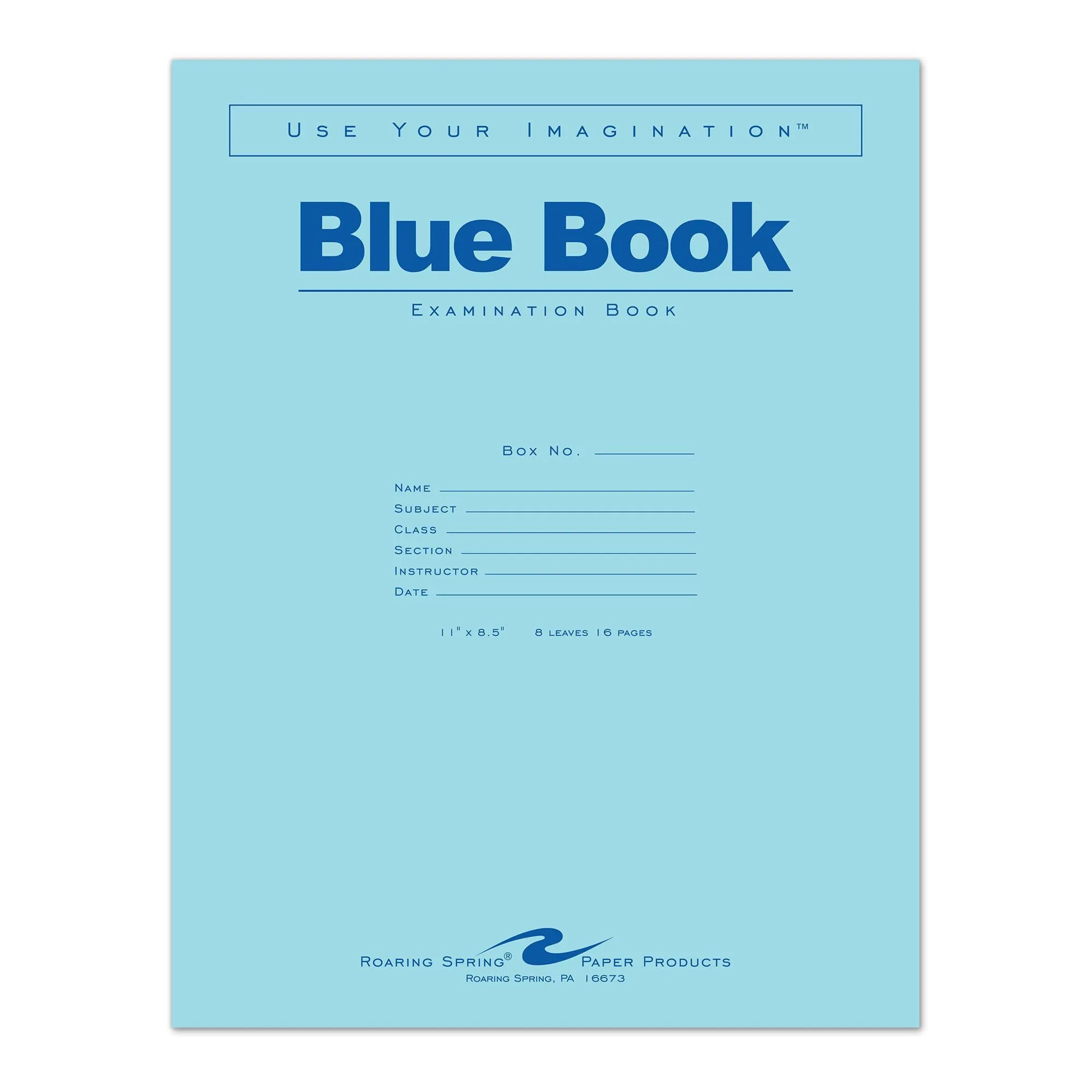 Roaring Spring Blue Exam Book, 8.5 x 11 in, 8 sheets/16 pages, 50 Pack