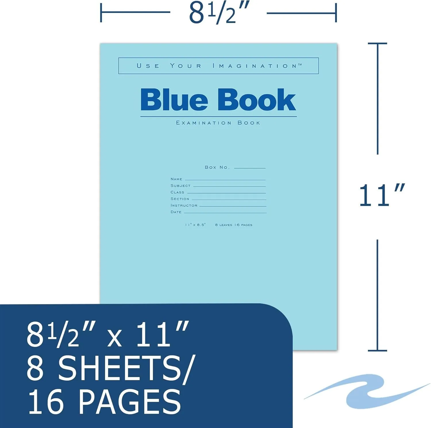 Roaring Spring Blue Exam Book, 8.5 x 11 in, 8 sheets/16 pages, 50 Pack