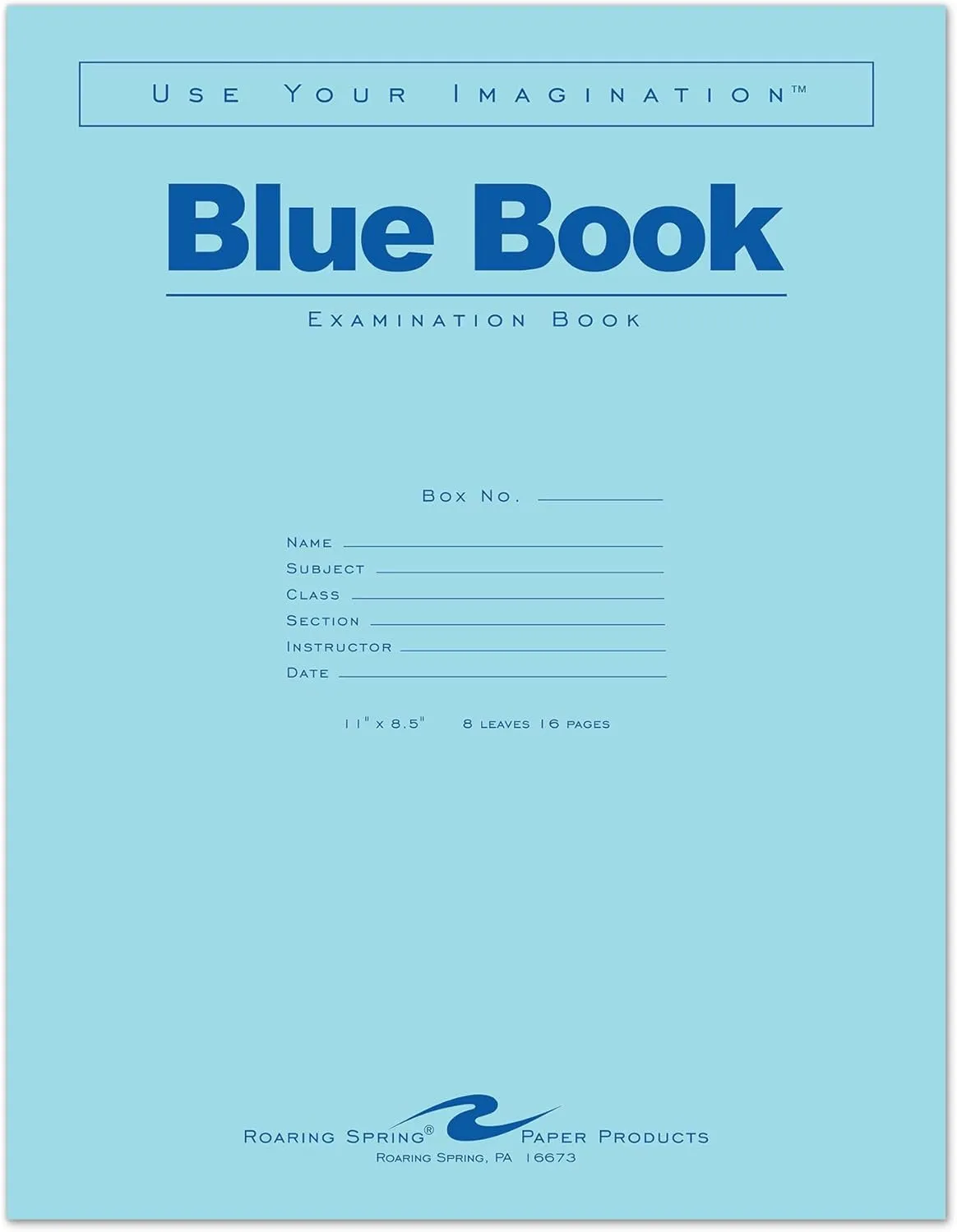 Roaring Spring Blue Exam Book, 8.5 x 11 in, 8 sheets/16 pages, 50 Pack
