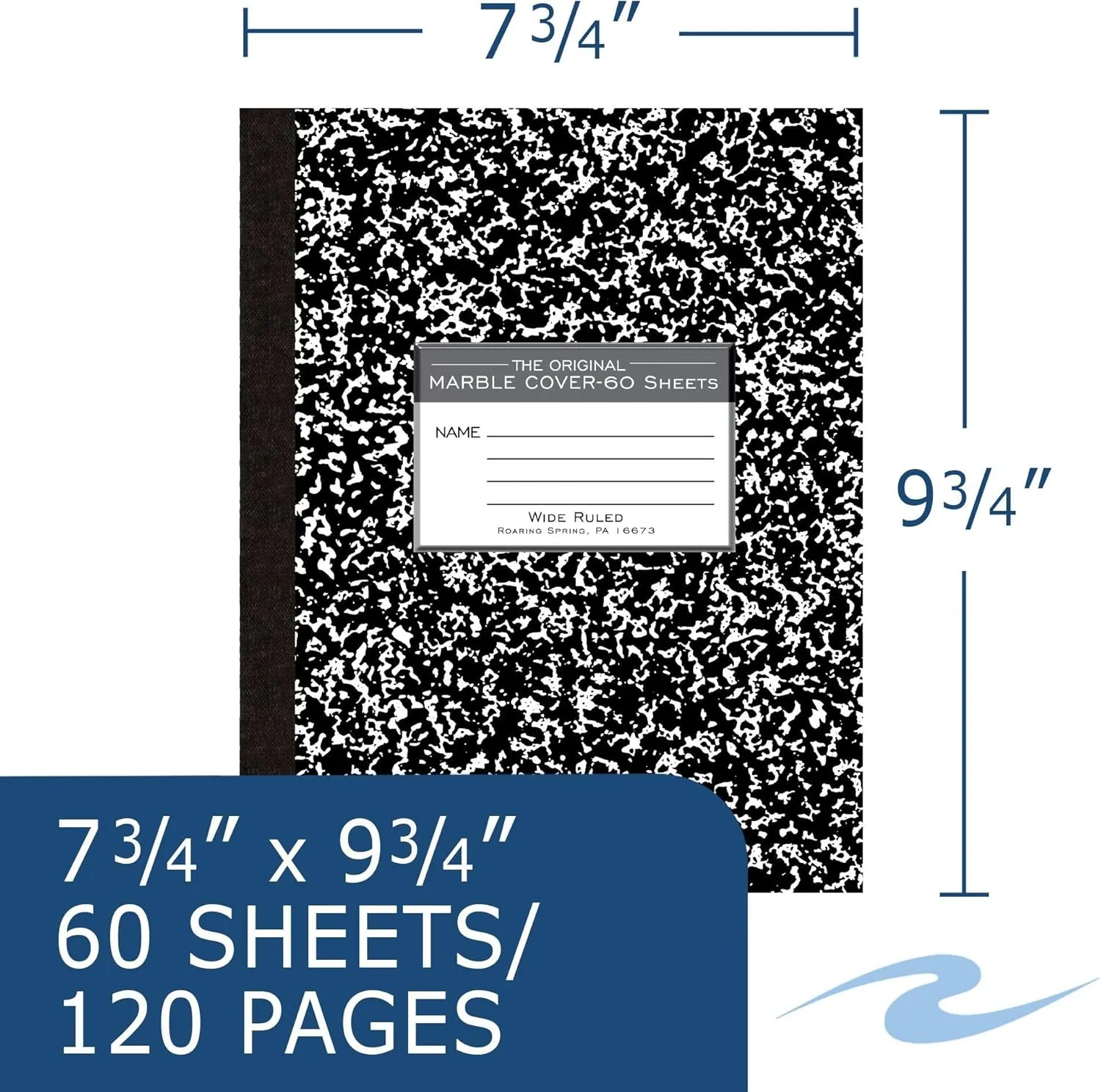 Roaring Spring Marble Cover Composition Book, Wide/Legal Rule, Black Marble, 10 x 8 inches, 60 Sheets