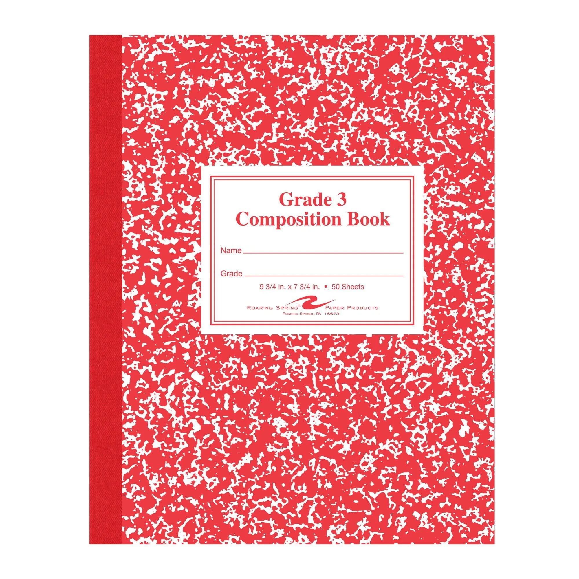Roaring Spring Paper Products Composition Book, Grade 3 Ruled, 50 Sheets, 9.75 x 7.75 in, Red Marble