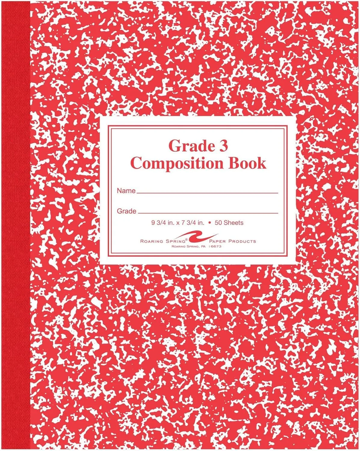 Roaring Spring Paper Products Composition Book, Grade 3 Ruled, 50 Sheets, 9.75 x 7.75 in, Red Marble