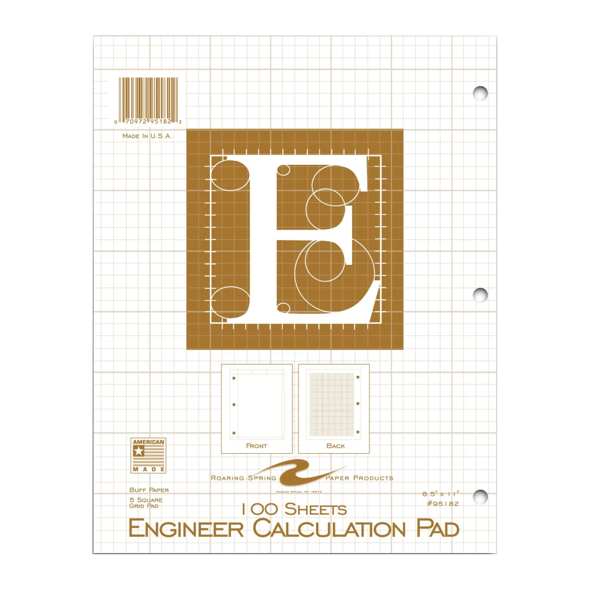 ROARING SPRING Engineering Pad, 8.5" x 11", 100 Sheets 15# Buff Paper, 5x5 Grid