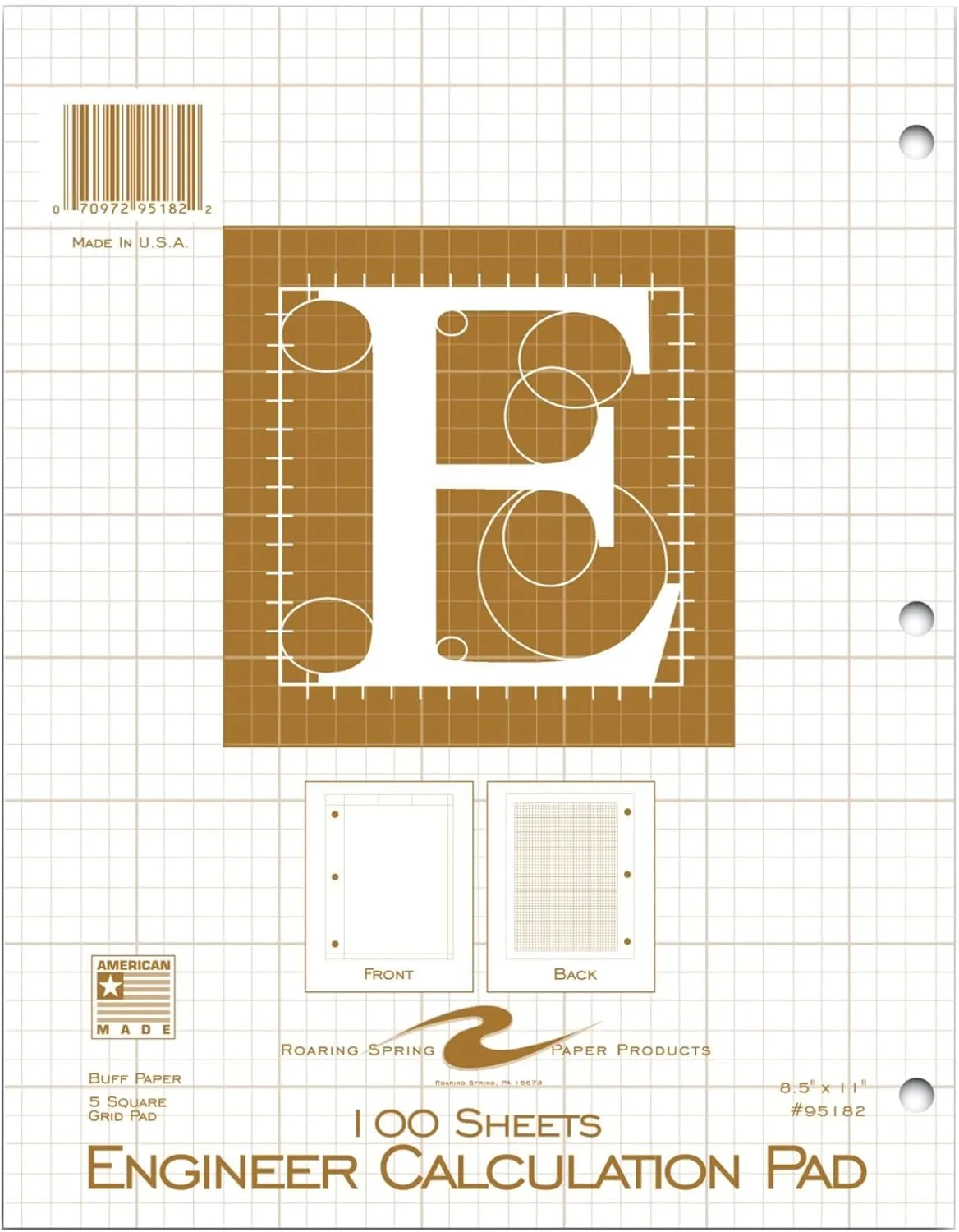 ROARING SPRING Engineering Pad, 8.5" x 11", 100 Sheets 15# Buff Paper, 5x5 Grid