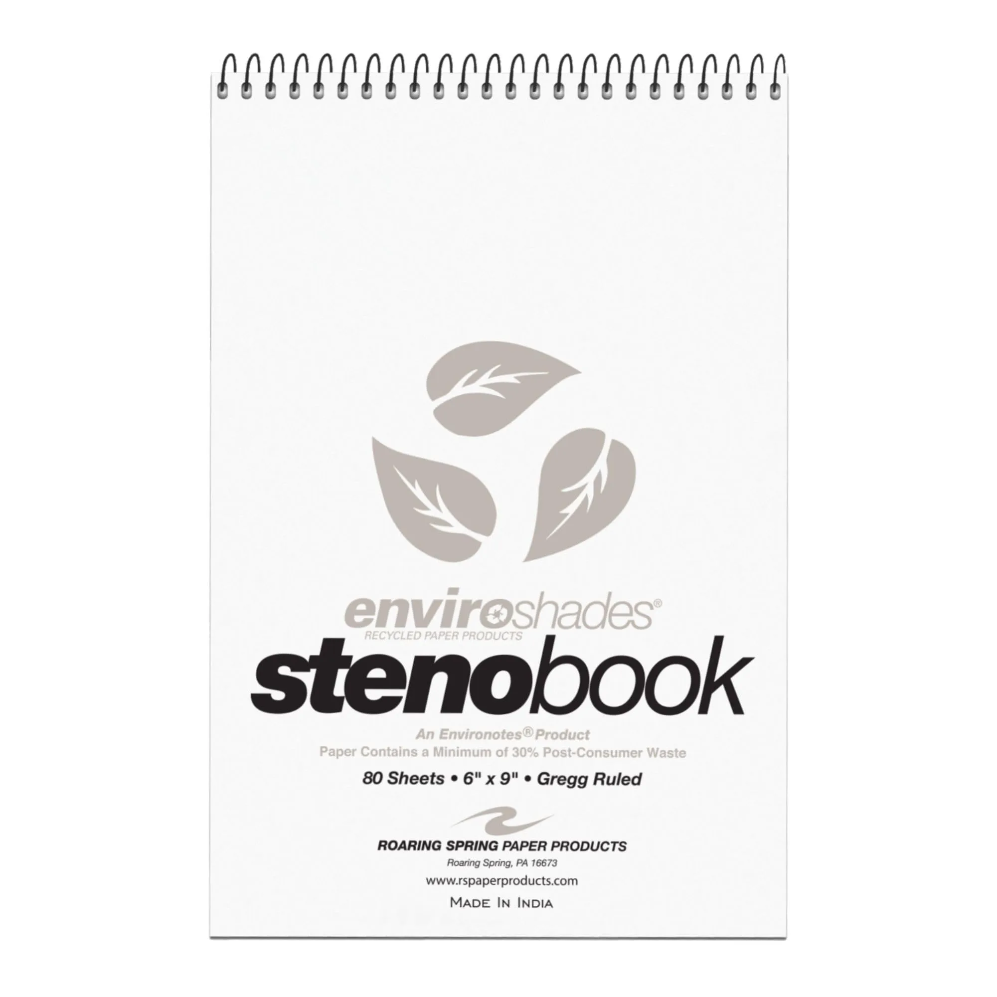Roaring Spring Enviroshades Recycled Steno Book, Gray, 6" x 9", Pack of 4