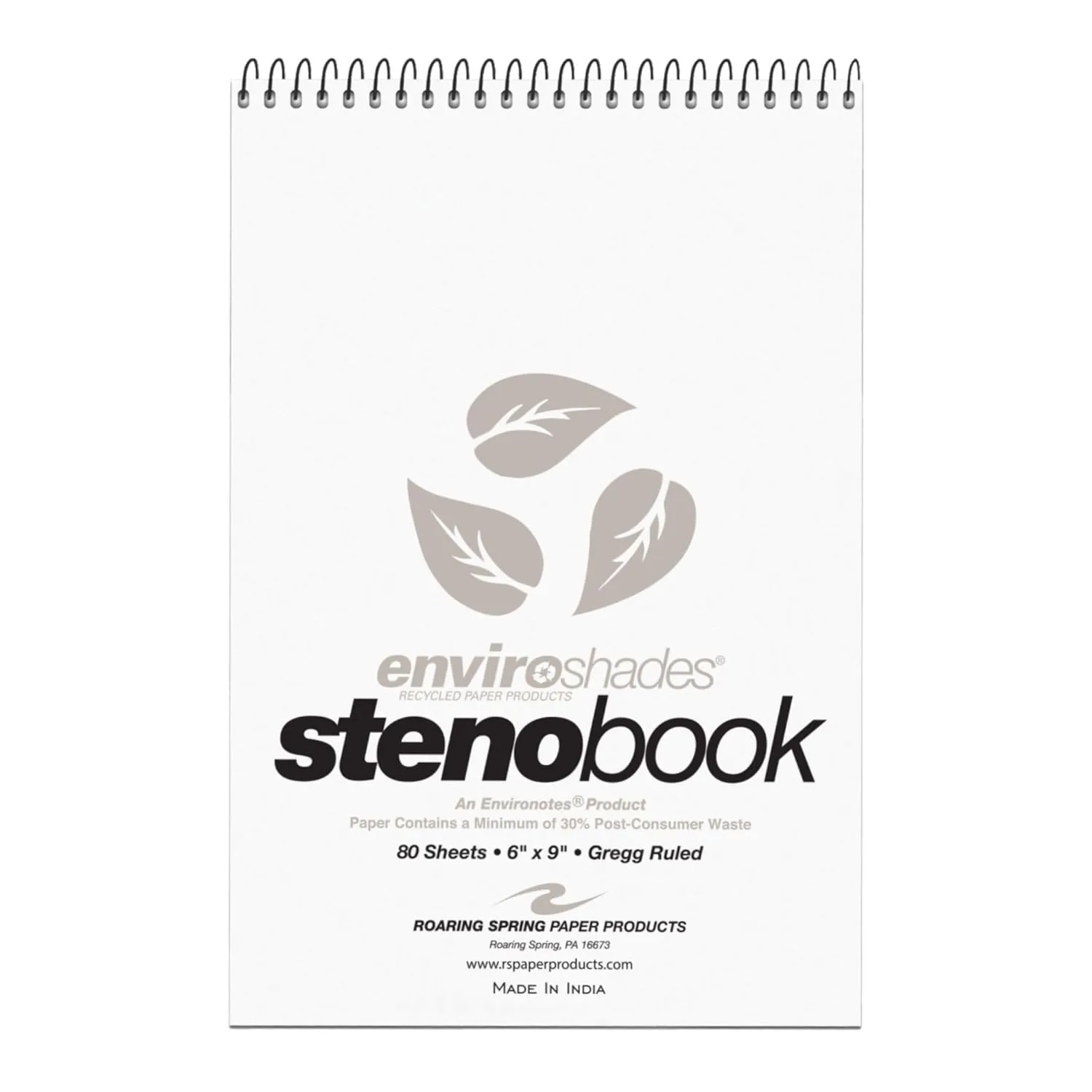 Roaring Spring Enviroshades Recycled Steno Book, Gray, 6" x 9", Pack of 4