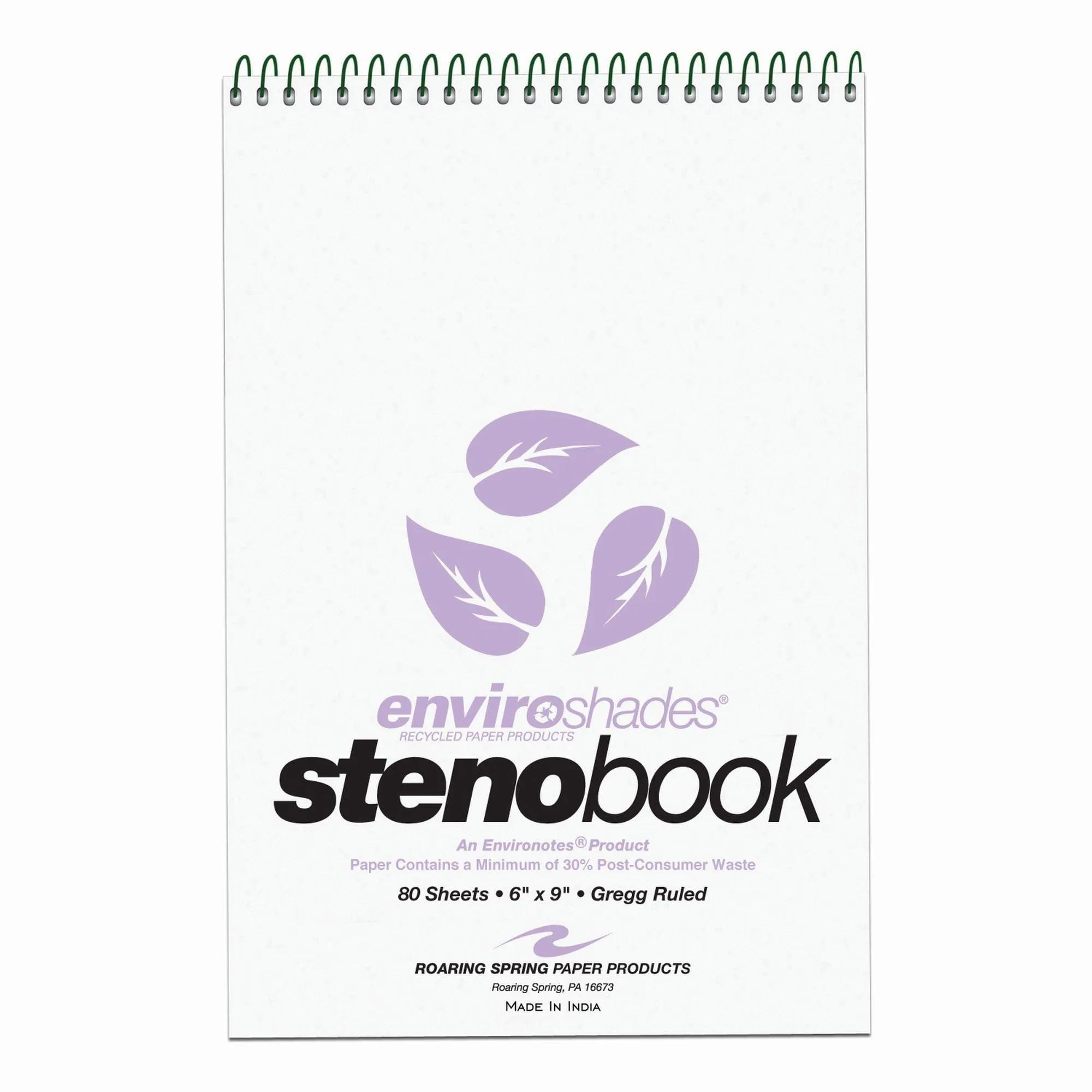 Roaring Spring Enviroshades Recycled Steno Book, Orchid, 6" x 9", Pack of 4