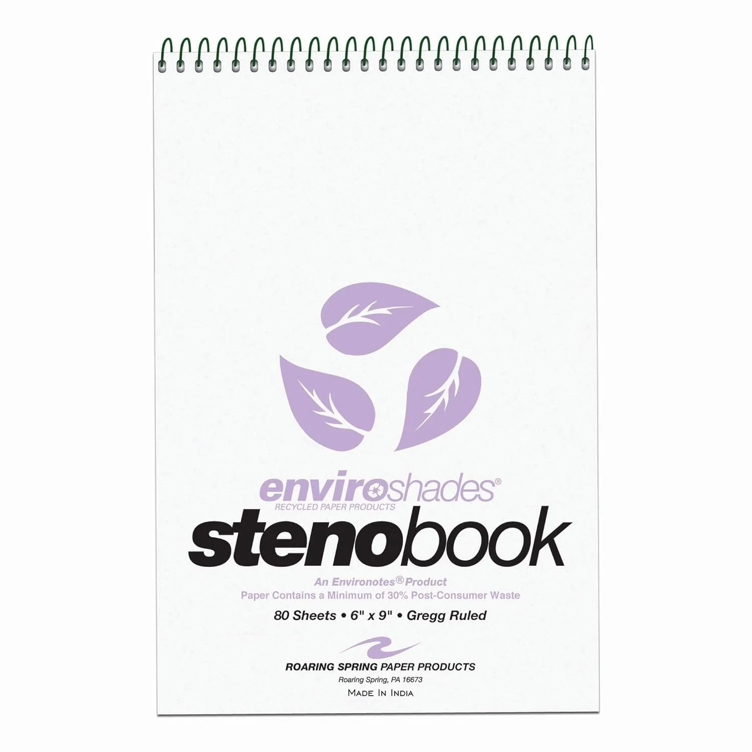 Roaring Spring Enviroshades Recycled Steno Book, Orchid, 6" x 9", Pack of 4
