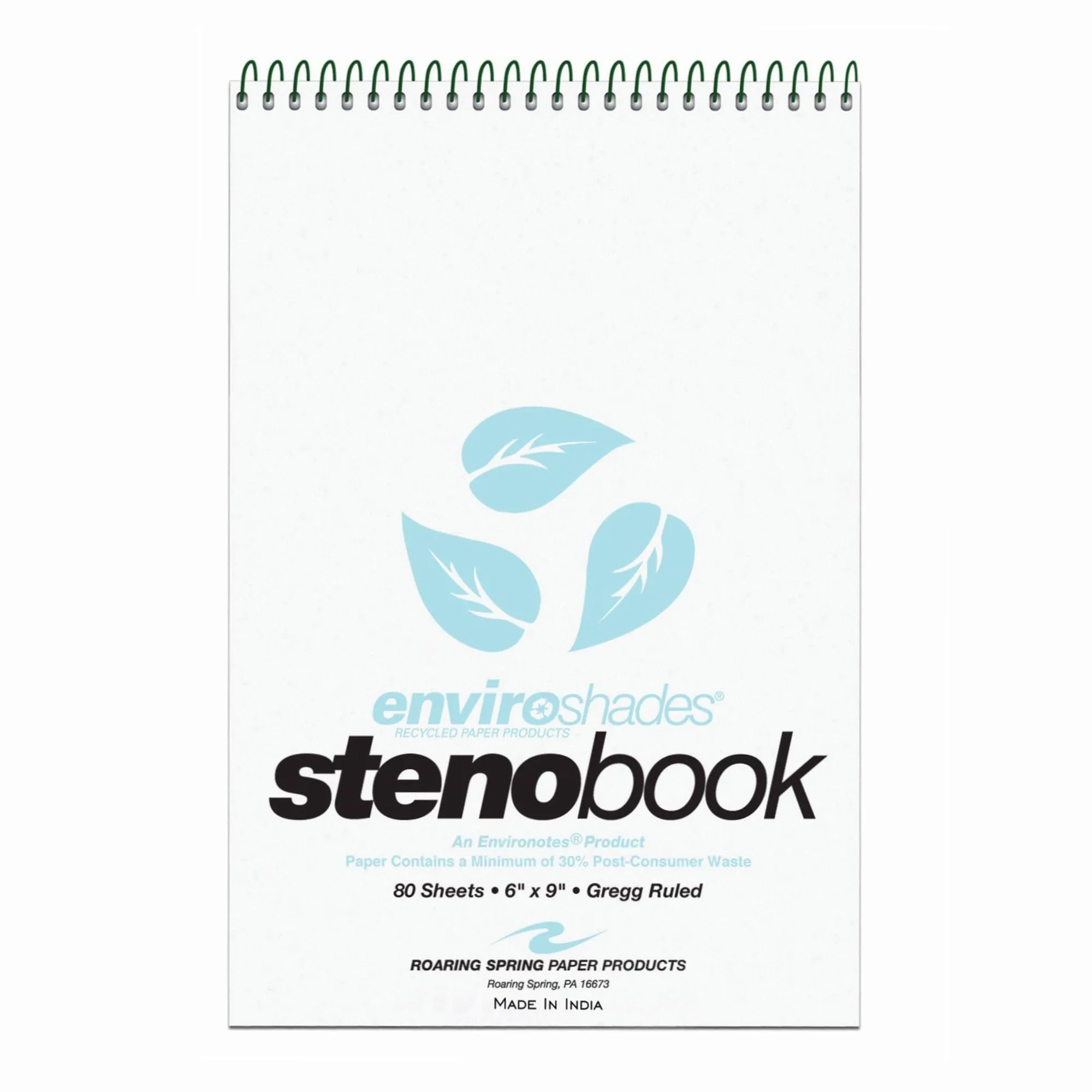 ROARING SPRING Enviroshades Recycled Spiral Steno Memo Book, 4 Pack, 6" x 9", 80 Sheets