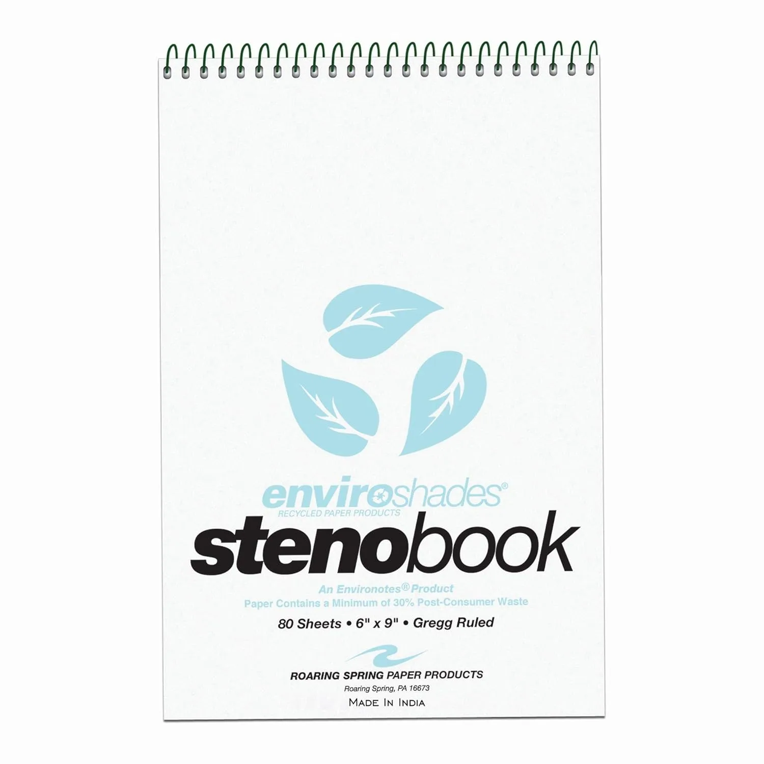 ROARING SPRING Enviroshades Recycled Spiral Steno Memo Book, 4 Pack, 6" x 9", 80 Sheets