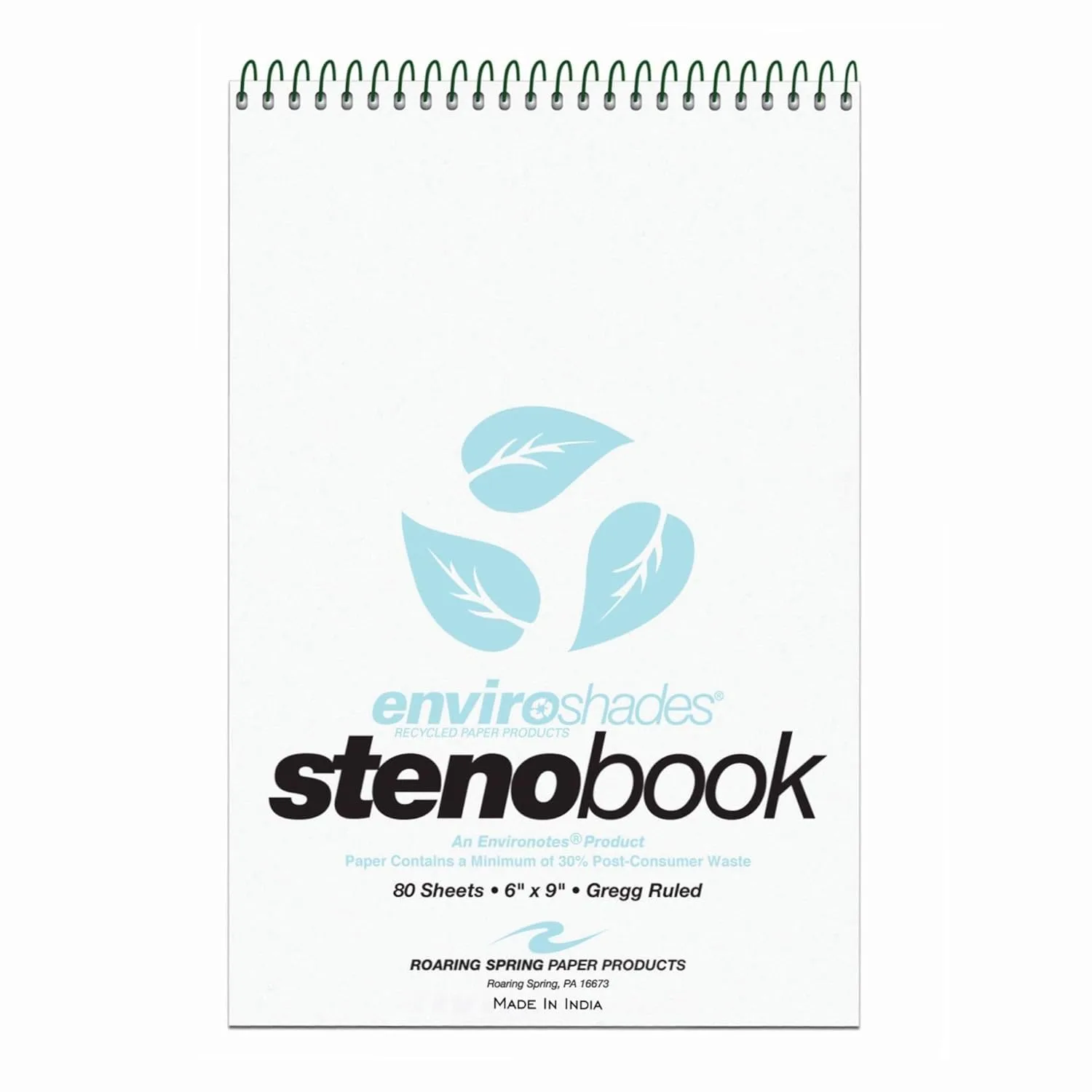 ROARING SPRING Enviroshades Recycled Spiral Steno Memo Book, 4 Pack, 6" x 9", 80 Sheets