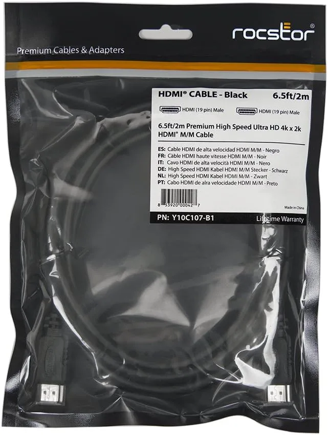 Rocstor Premium High Speed HDMI Cable with Ethernet (Y10C107-B1)