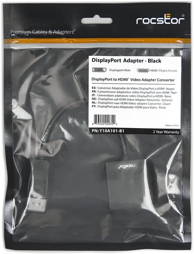 Rocstor DisplayPort (male) to HDMI (female) Adapter Converter - 1 Pack - Y10A101-B1