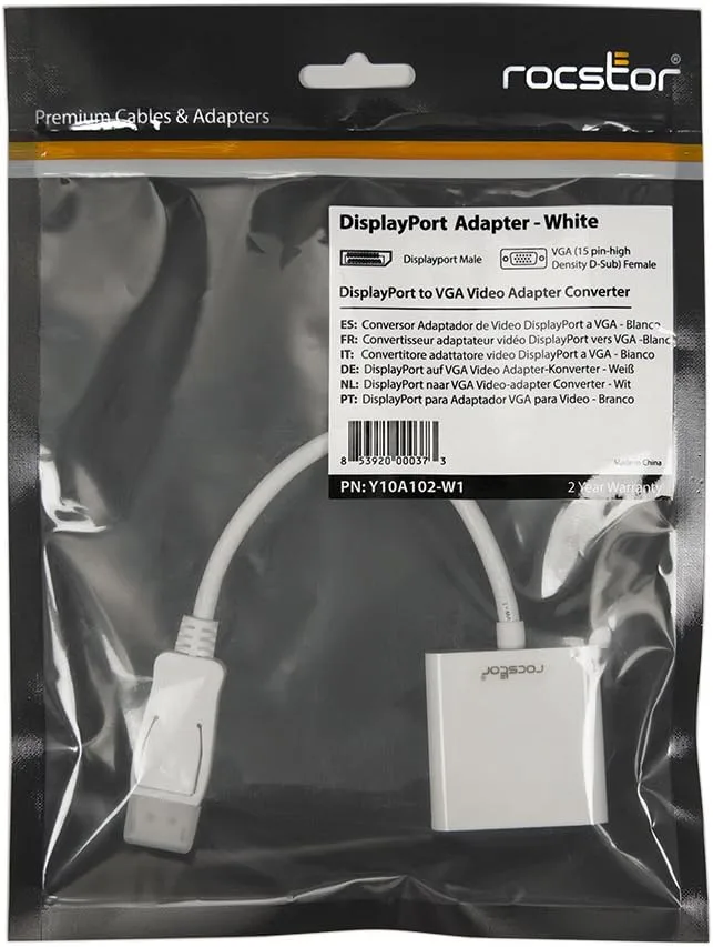 Rocstor DisplayPort to VGA Video Adapter Converter - Cable: 5.9in - 5.90in DisplayPort/VGA Video Cable - Y10A102W1
