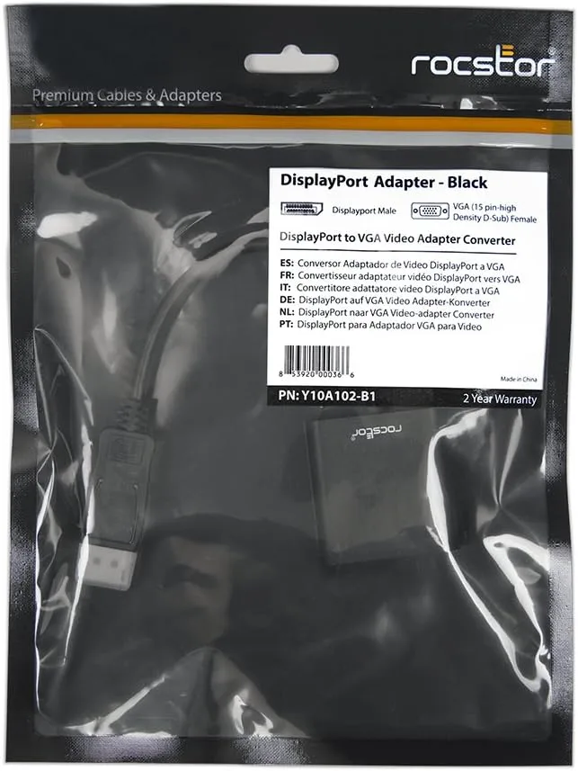Rocstor DisplayPort to VGA Video Adapter Converter (Y10A102-B1)
