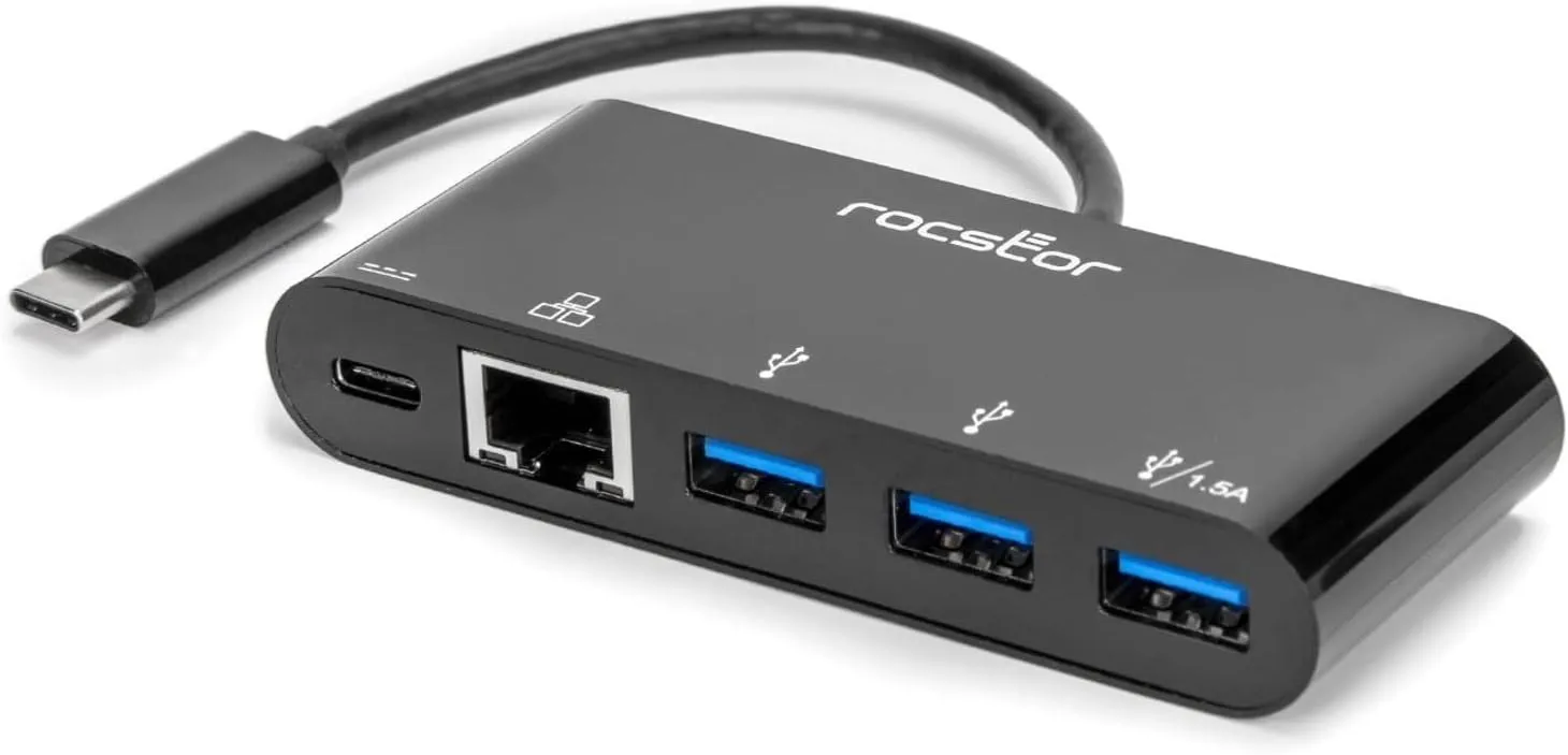 Rocstor USB-C to 3-Port USB-A, USB-C & RJ45 Multiport Adapter - USB 3.0 Hub