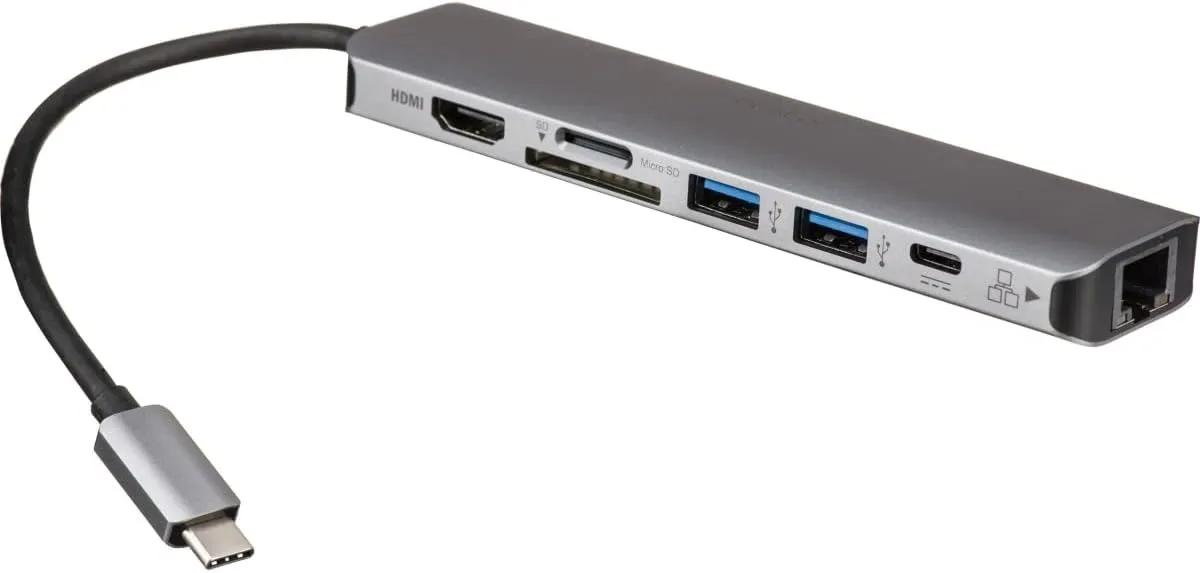 Rocstor USB-C MULTIPORT ADAPTERALUMINUM SDCR/4K HDMI/Type C 100WPD/GBE