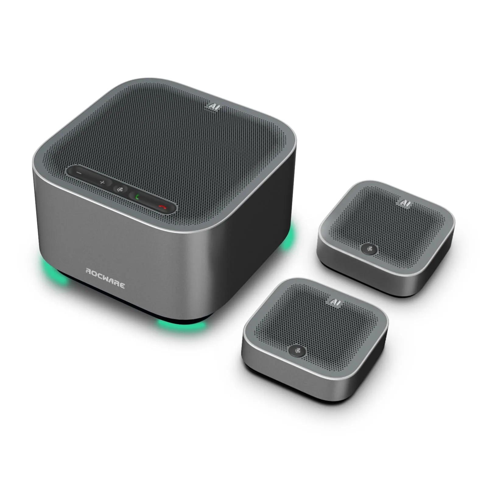 ROCWARE A10 Conference Speakerphone - USB Speakerphone with 360° Omnidirectional Microphone, AI Noise Cancellation, Compact Design for Office, Home, and Remote Meetings