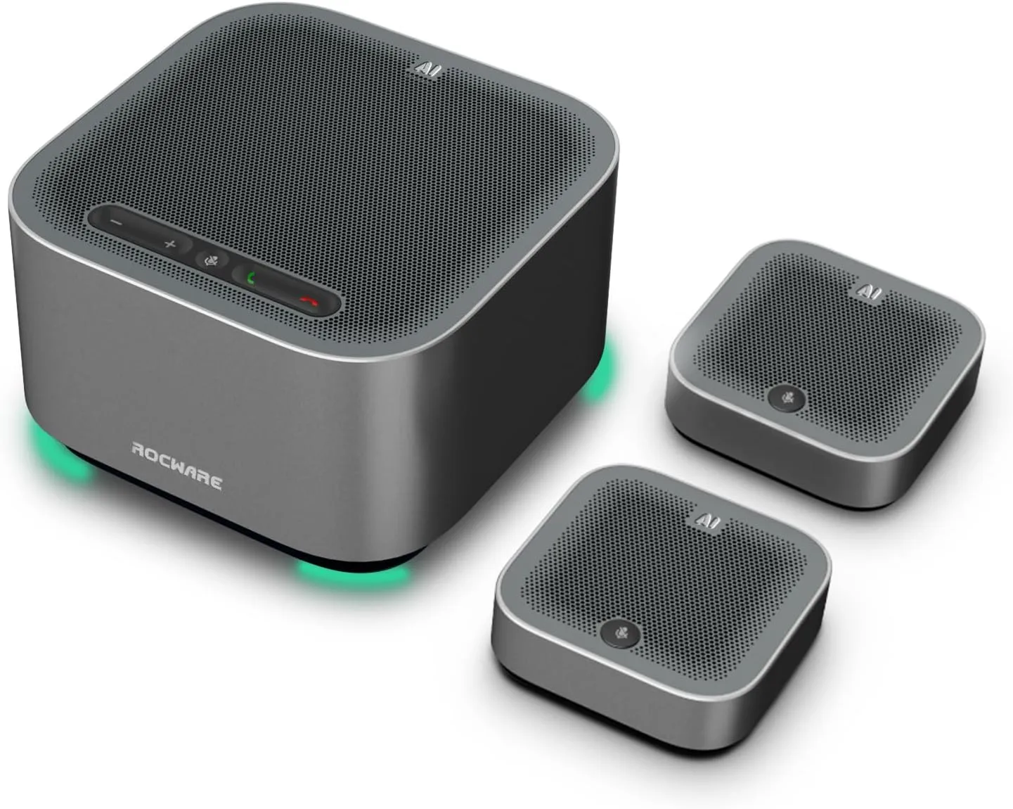 ROCWARE A10 Conference Speakerphone - USB Speakerphone with 360° Omnidirectional Microphone, AI Noise Cancellation, Compact Design for Office, Home, and Remote Meetings
