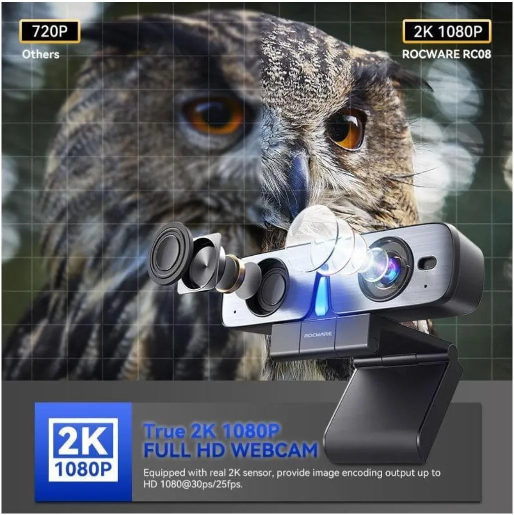 ROCWARE RC08 Webcam - 30 fps - USB 2.0 Type C