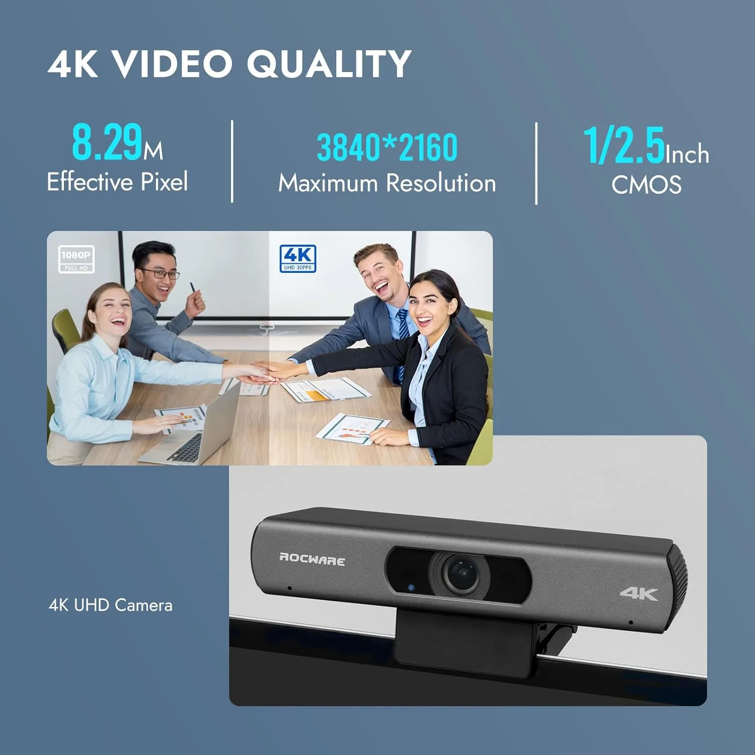 ROCWARE RC18 4K USB Camera with AI Tracking, Speaking Tracking and Auto Framing