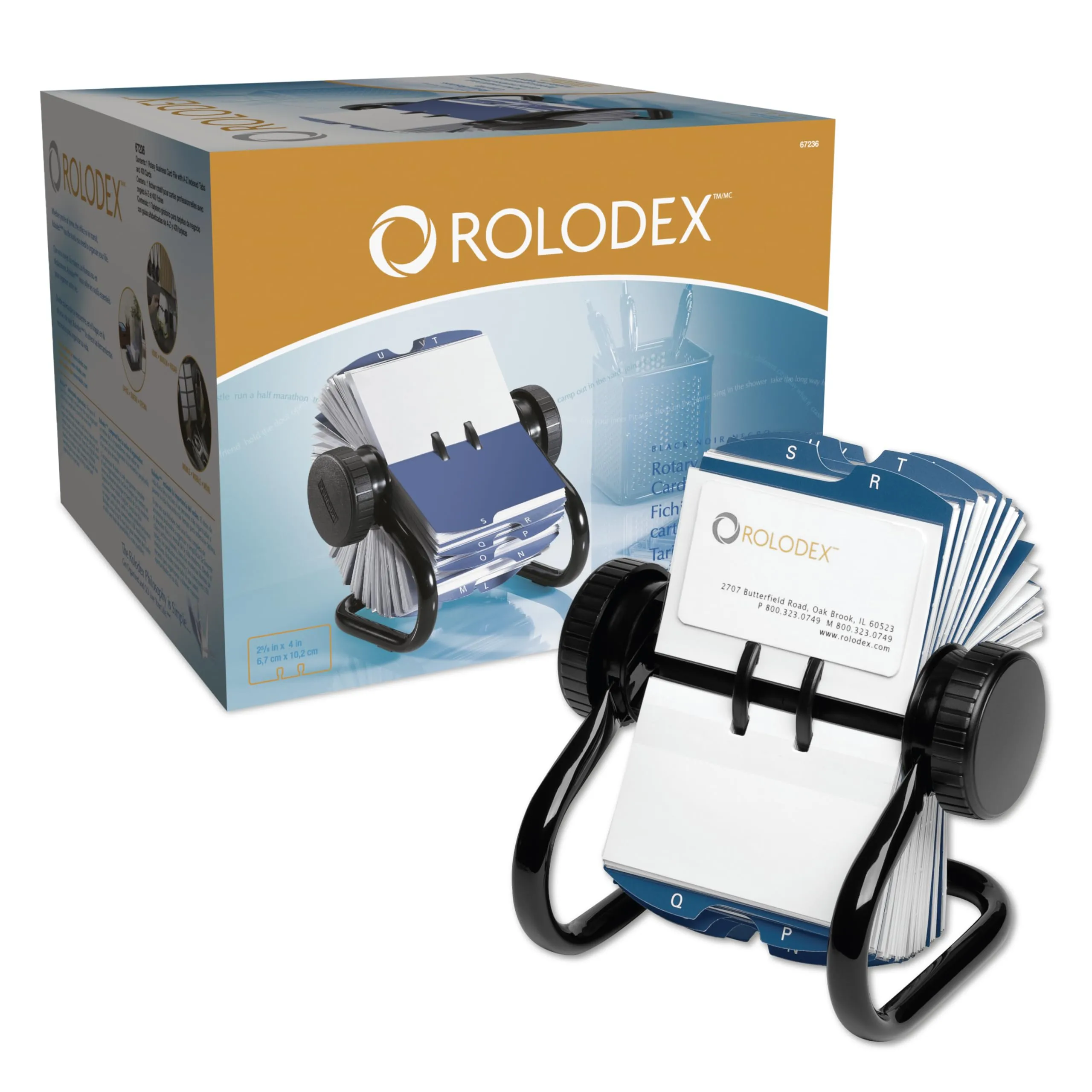 ROLODEX Rotary A-Z Card File - Open Rotary Desk Organizer, Black