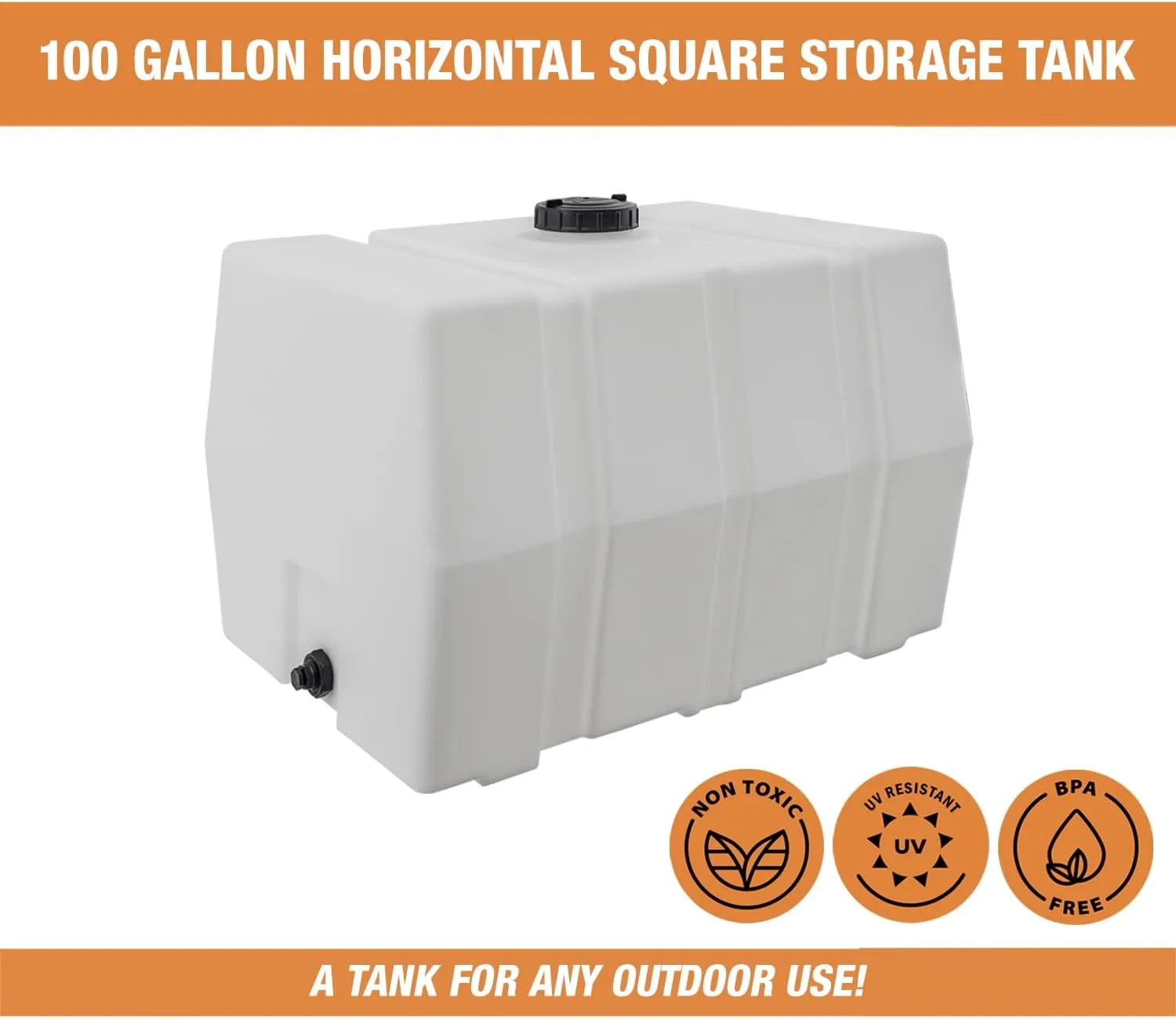 RomoTech 82123929 Horizontal Square Reservoir Water Tank, 100 Gallon, UV-Resistant, White