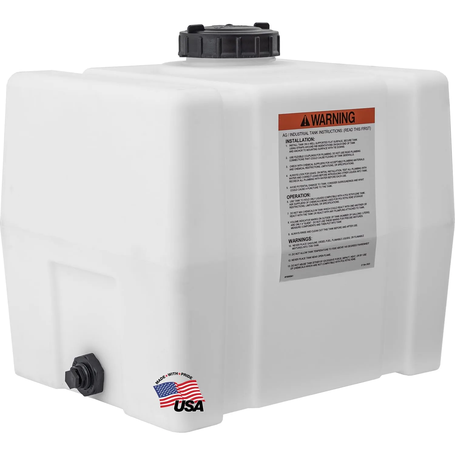 RomoTech 82123909 Horizontal Square Reservoir Water Tank, 30 Gallon, Natural Poly, UV-Resistant, White