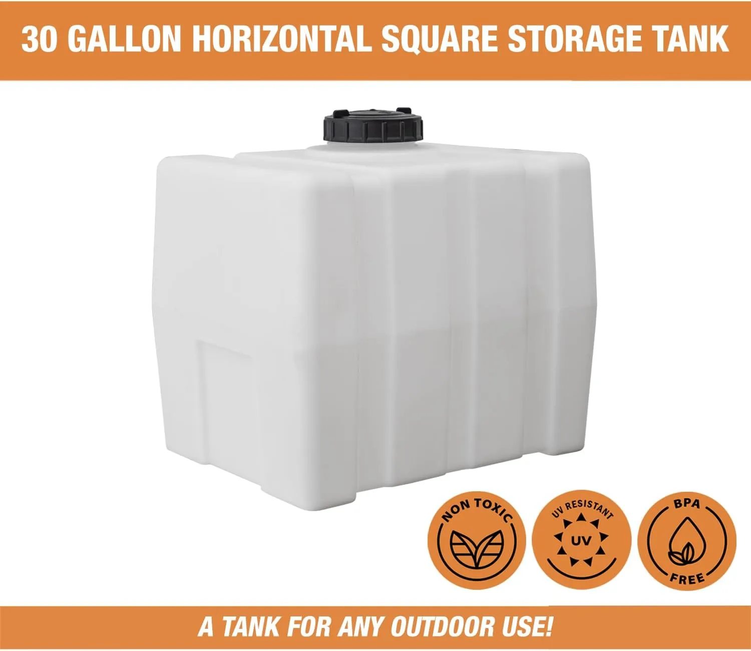 RomoTech 82123909 Horizontal Square Reservoir Water Tank, 30 Gallon, Natural Poly, UV-Resistant, White