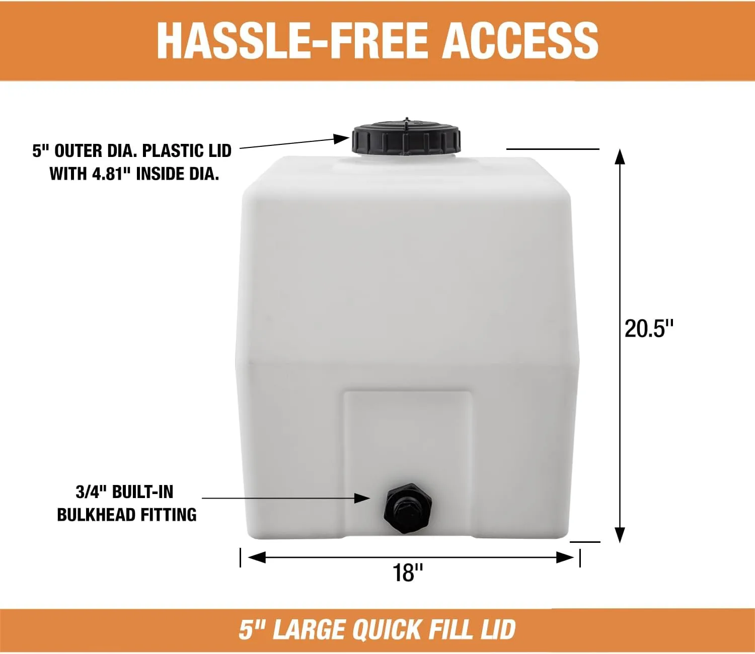 RomoTech 82123909 Horizontal Square Reservoir Water Tank, 30 Gallon, Natural Poly, UV-Resistant, White