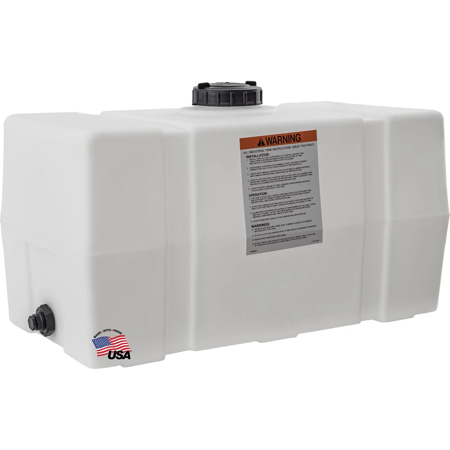 RomoTech 82123919 Horizontal Square Reservoir Water Tank - 50 Gallon, UV-Resistant, Natural Poly