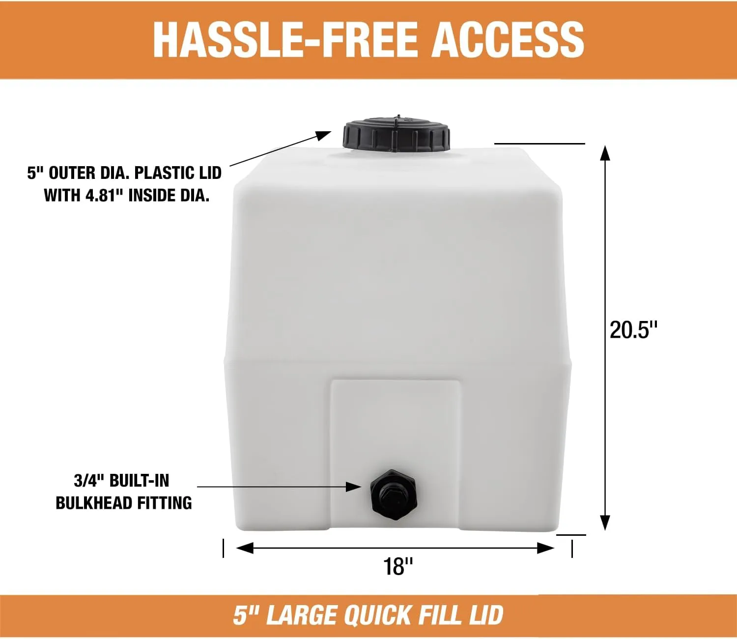 RomoTech 82123919 Horizontal Square Reservoir Water Tank - 50 Gallon, UV-Resistant, Natural Poly