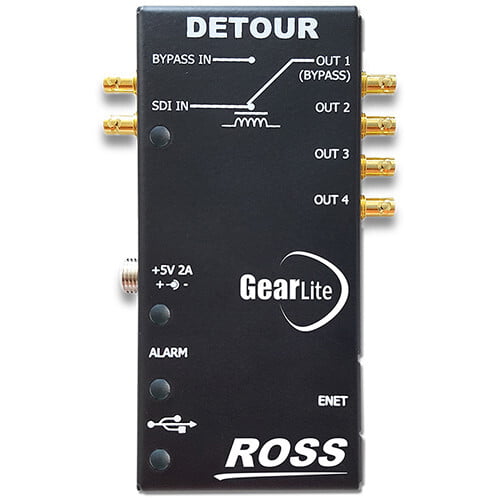 Ross Video DETOUR Standalone, High Speed Relay Bypass with Integrated 1x4 Distribution Amplifier Ross Video DETOUR Standalone, High Speed Relay Bypass with Integrated 1x4 Distribution Amplifier
