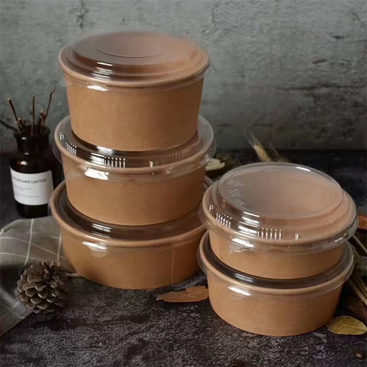 ROUND KRAFT BOWL WITH PET LIDS (LID IS NOT MICROWAVEABLE) - 500ML/750ML/1000ML/1300ML