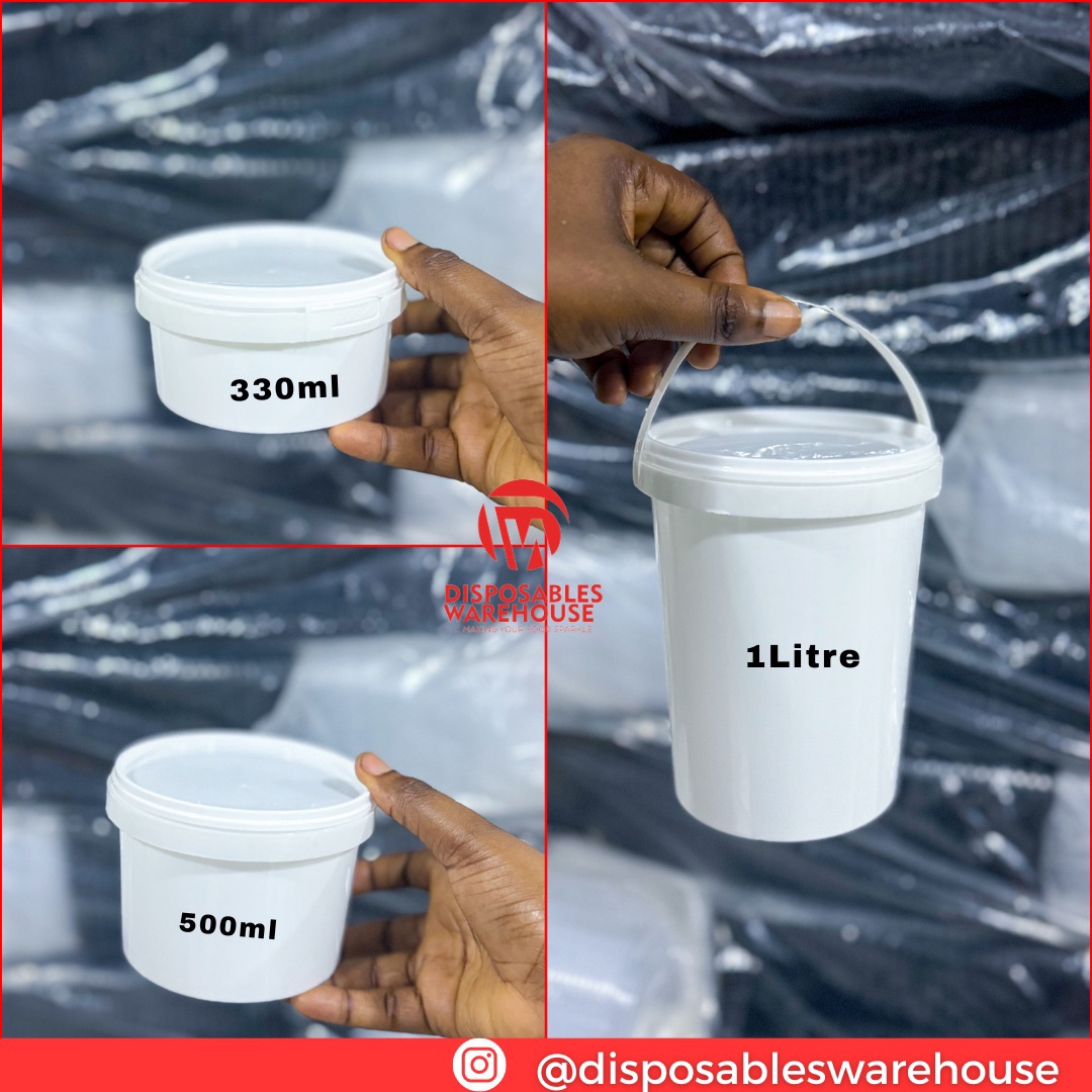 WHITE ROUND TAMPER PROOF PAIL FOR GREEK YOGHURT (330ML/500ML/1 LITRE)