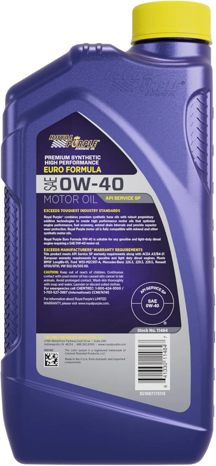 Royal Purple 11484 MOTOR OIL 0W40 BQ 1 Quart Bottle