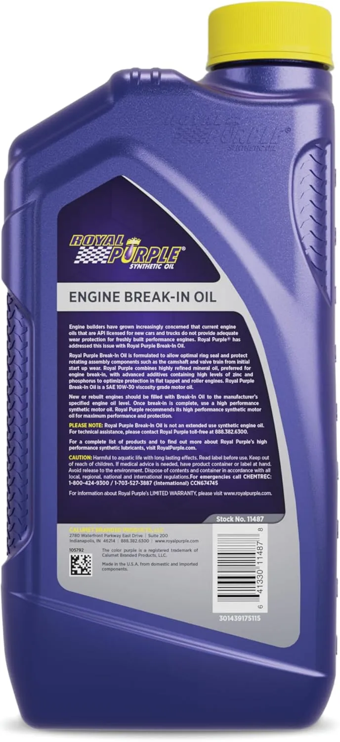Royal Purple 11487 High Performance Engine Break-in Oil - 1 Quart Bottle 1 Quart (Single Bottle)