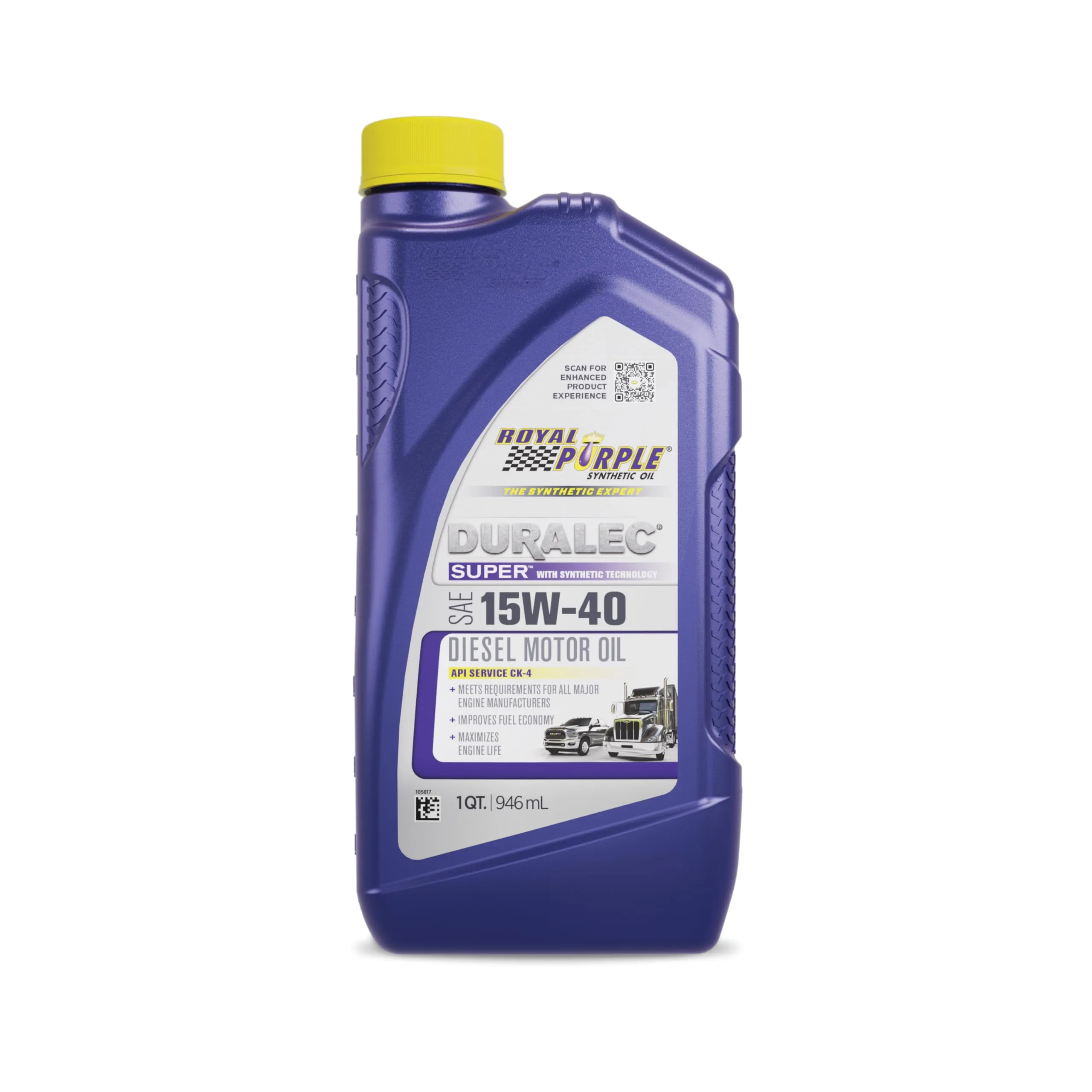 Royal Purple 01154 API-Licensed SAE 15W-40 High Performance Synthetic Motor Oil - 1 Quart Bottle