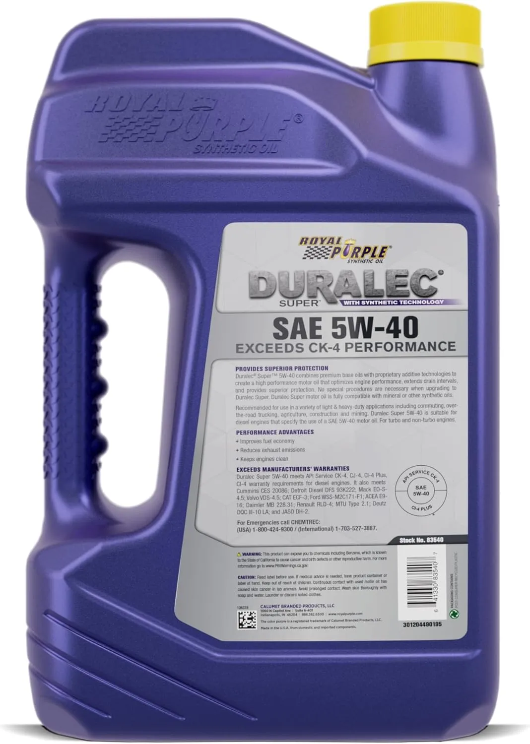 Royal Purple 83540 Duralec Super 5W-40 CK-4 Motor Oil, 1 Gallon (Pack of 1)