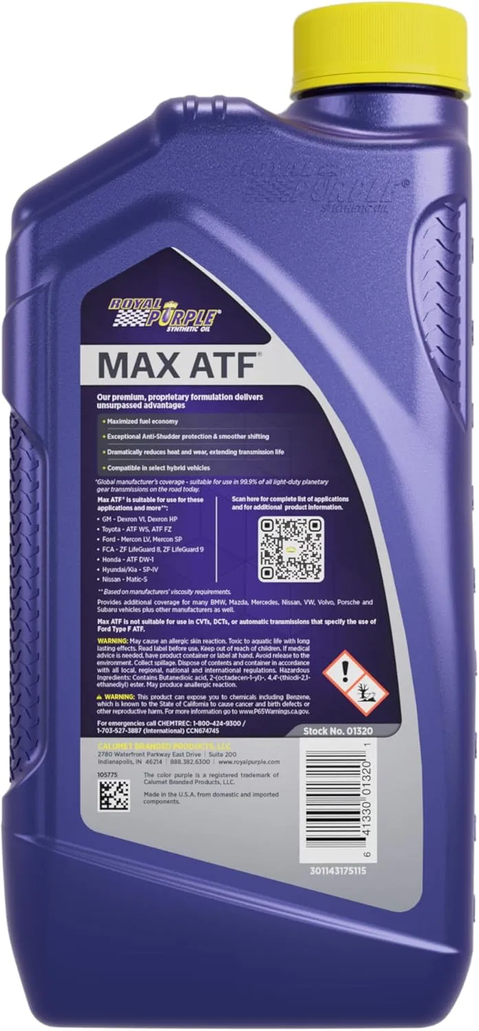 Royal Purple 01320 Max ATF High Performance Synthetic Automatic Transmission Fluid - 1 Quart (ROY01320) Quart 1
