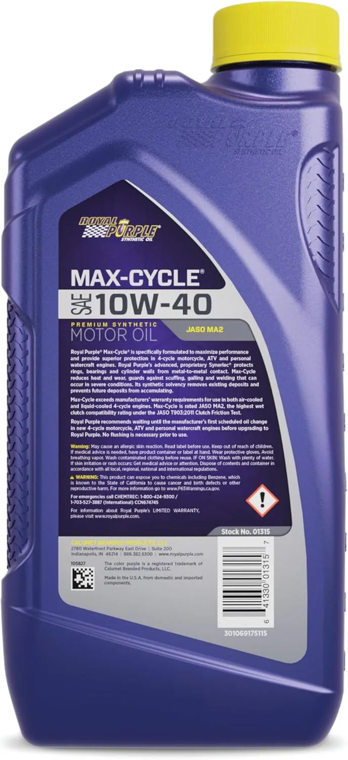 Royal Purple 01315 Max Cycle 10W-40 High Performance Synthetic Motorcycle Oil, 1 Quart (32 Ounces)