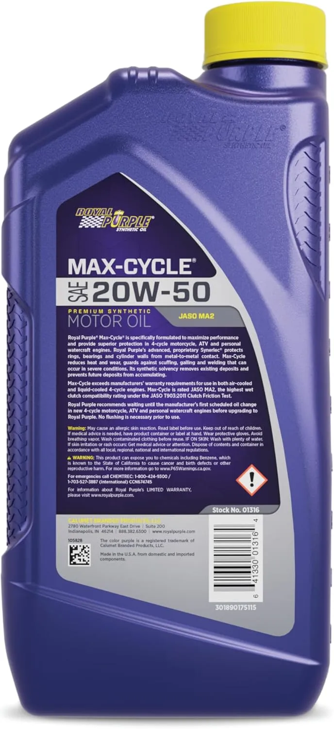 Royal Purple 01316 Max Cycle 20W-50 High Performance Synthetic Motorcycle Oil - 1 Quart