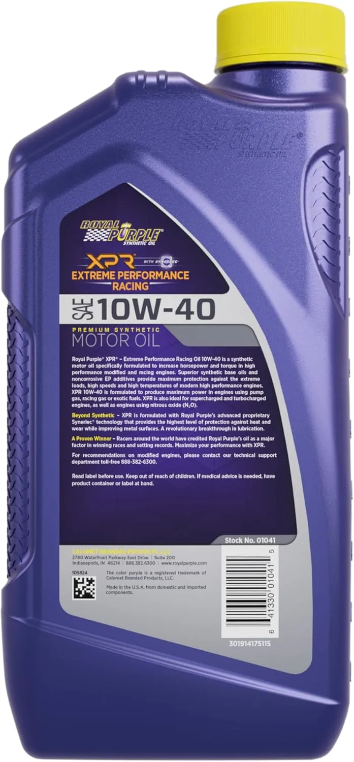 Royal Purple 01041 XPR 10W-40 Ultra-Light Extreme Performance Synthetic Racing Motor Oil - 1 Quart Bottle