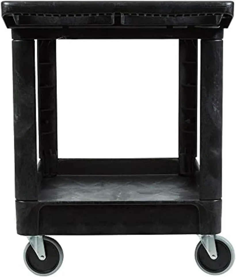 Rubbermaid Commercial Products 2-Shelf Utility/Service Cart, Medium, Black, Lipped Shelves, Ergonomic Handle