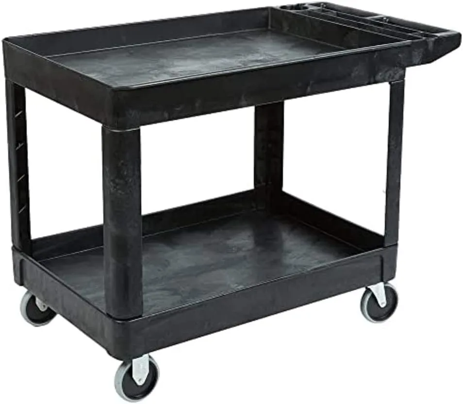Rubbermaid Commercial Products 2-Shelf Utility/Service Cart, Medium, Black, Lipped Shelves, Ergonomic Handle